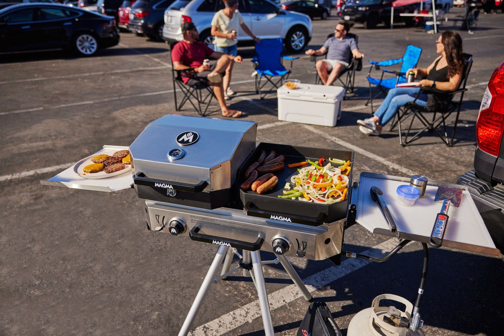 crossover double burner with grill and griddle top at tailgate